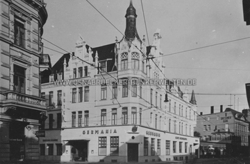Das Hotel Germania vor der Zerstörung, genaues Aufnahmedatum unklar. Hotel Germania vor der Zerstörung