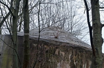Die Kegeldecke des Hochbunkers am Hoffmeyerplatz. Sie wurde im Jahr 2011 teilweise abgetragen, da sie durch Efeu-Bewuchs brüchig geworden war. Kleinhochbunker Hoffmeyerplatz Osnabrück