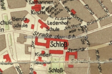 Bildausschnitt aus einem Stadtplan von 1943. In der Bildmitte ist das Schloß und die "Straße der SA" zu sehen (heute Neuer Graben). Innenstadtausschnitt Stadtplan Osnabrück 1943