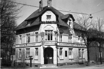 Das ehemalige Hotel Mönkedieck in Haste. Das Gebäude wurde 2013 abgerissen. Hotel Mönkedieck in Haste