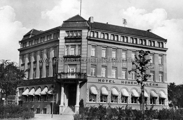 Das Hotel Hohenzollern in der Vorkriegszeit. Im Keller des Gebäudes soll zu Kriegszeiten ein Luftschutzraum eingerichtet worden sein. Hotel Hohenzollern in Osnabrück in der Vorkriegszeit